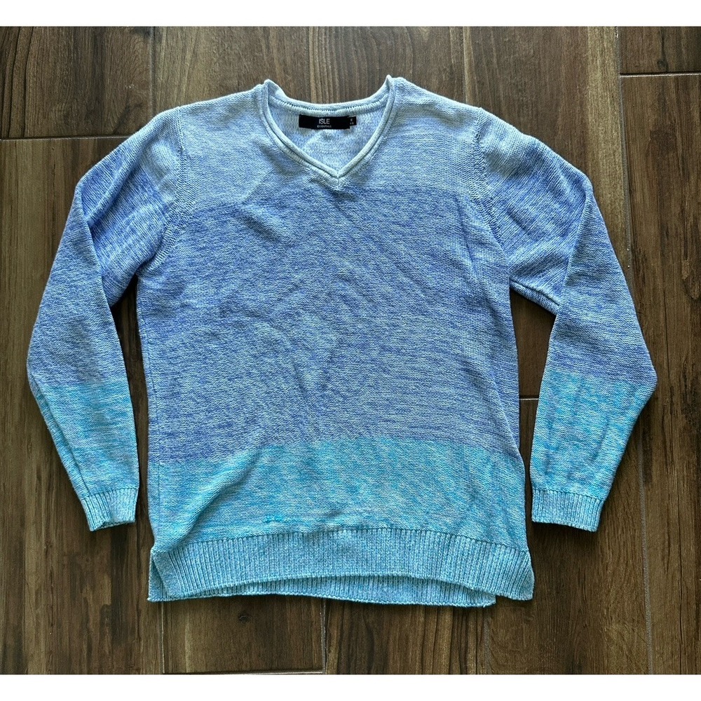 Isle Essentials‎ Womens Blue Ombre Cotton V-Neck Sweater Size M 14-16 ELK899 S18